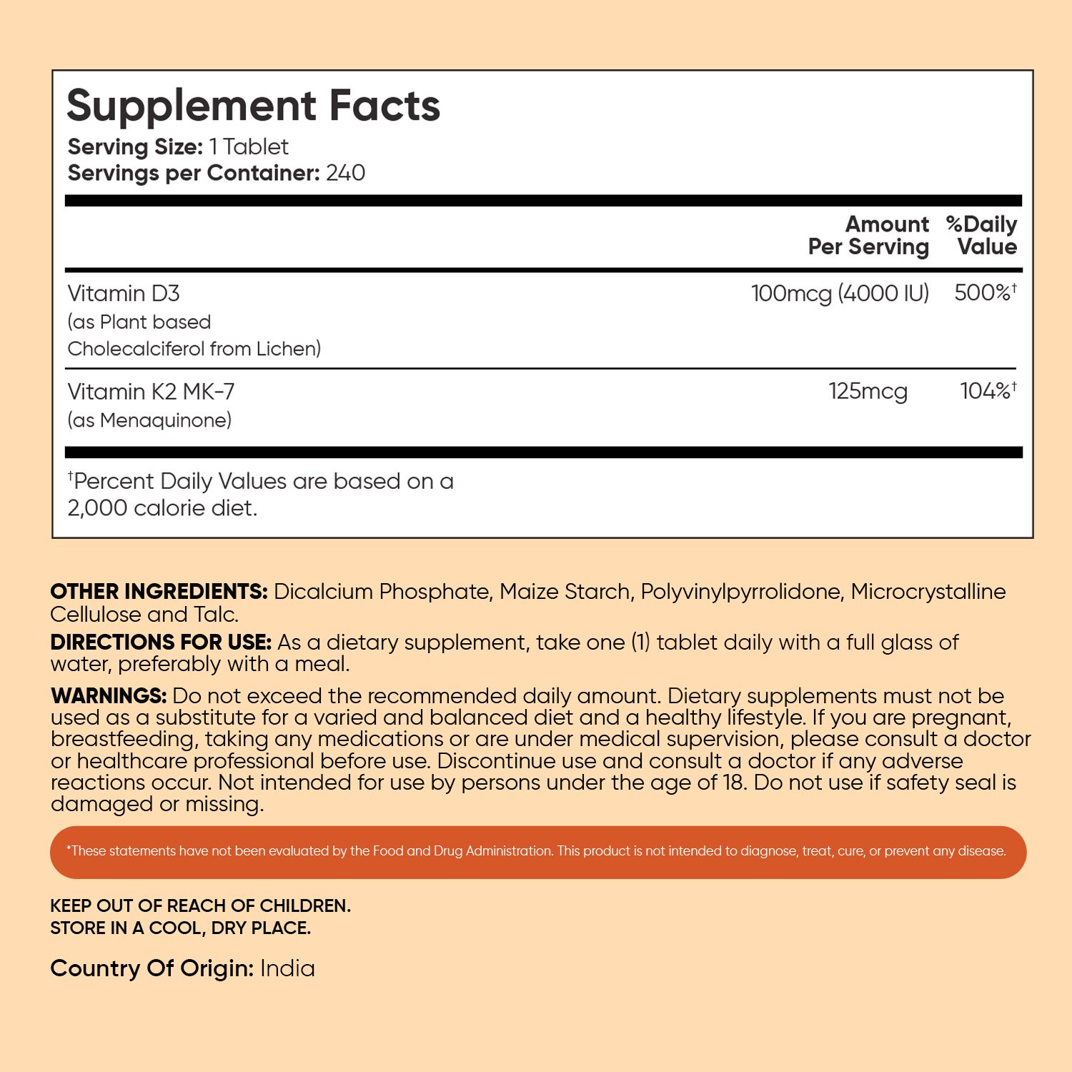 Vitamin D3 + K2 Tablets